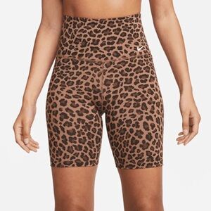 Nike One Dri-FIT Leopard Print 7" Inseam Brown Training Biker Shorts, M, NWT